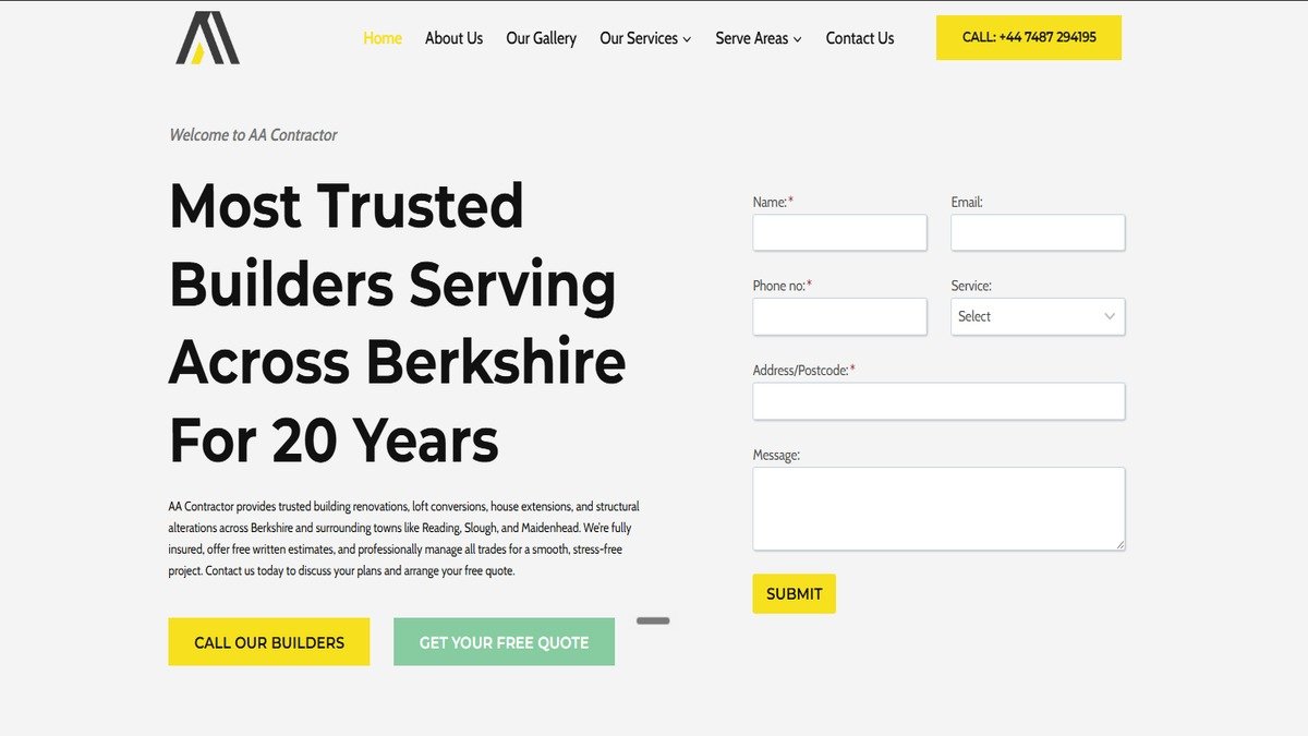 A&A Master Contractor Ltd website screenshot