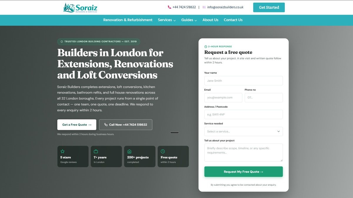 Soraiz Builders & Services website screenshot